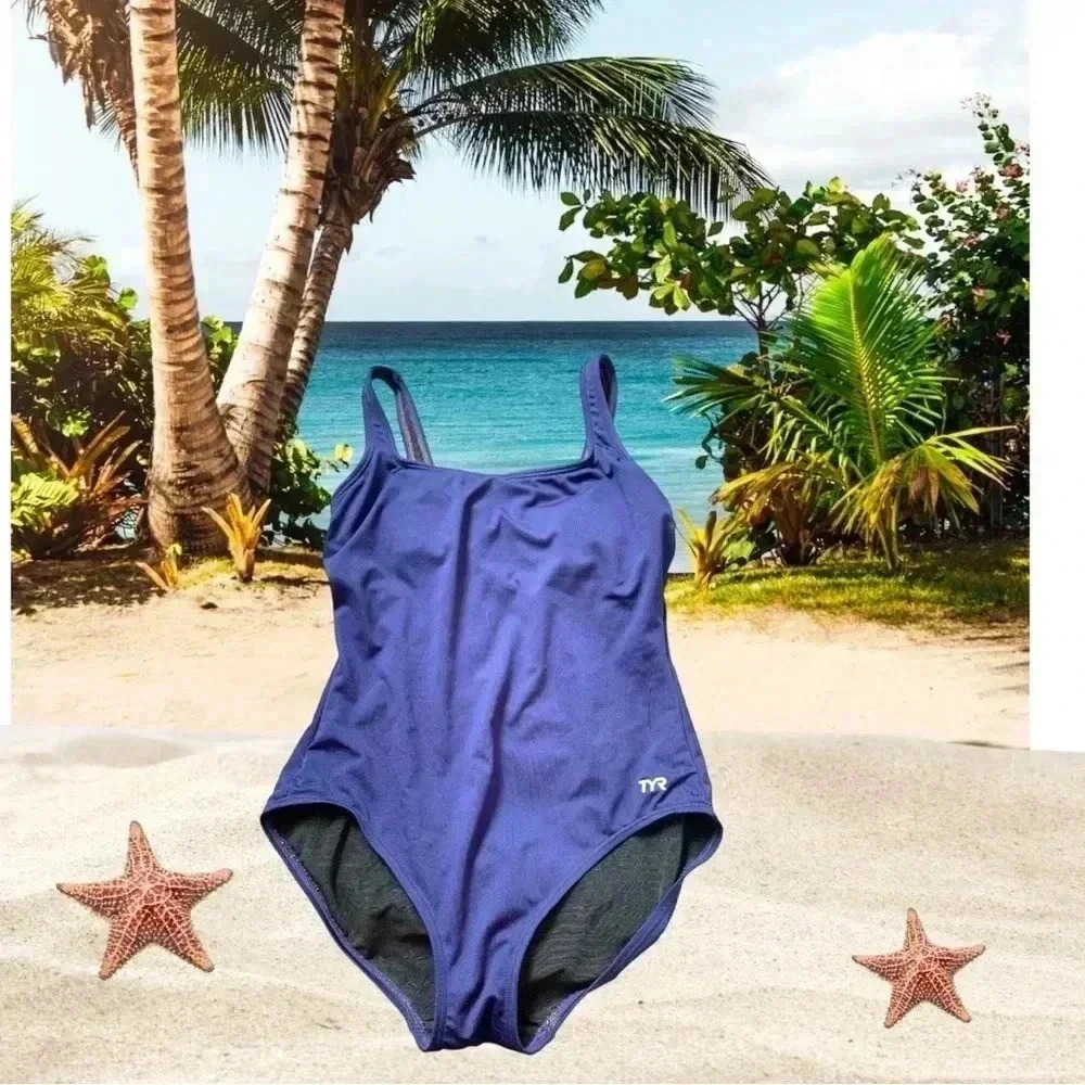 TYR Navy Blue athletic One  Piece Swim Suit, Size 12